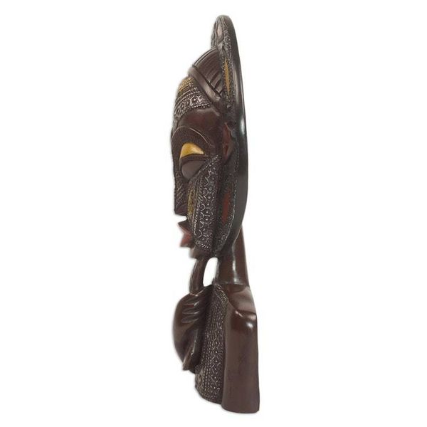 Alternate image for Wood and Metal African Mask of Thoughtful Bearded Man Aburi Wisdom