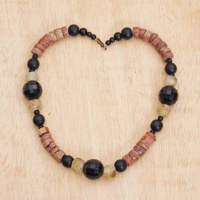 Primary image for Recycled Glass and Bauxite Beaded Necklace with Brass Clasp Kronkron