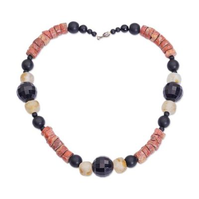 Alternate image for Recycled Glass and Bauxite Beaded Necklace with Brass Clasp Kronkron