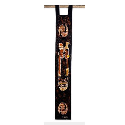 Alternate image for Signed Batik Cotton Wall Hanging of Two Lovers from Ghana Lovers I