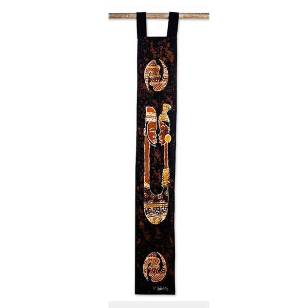 Alternate image for Signed Batik Cotton Wall Hanging of Two Lovers from Ghana Lovers I