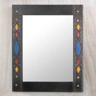 Alternate image for Sese Wood Aluminum and Brass Wall Mirror from Ghana Colorful Diamonds