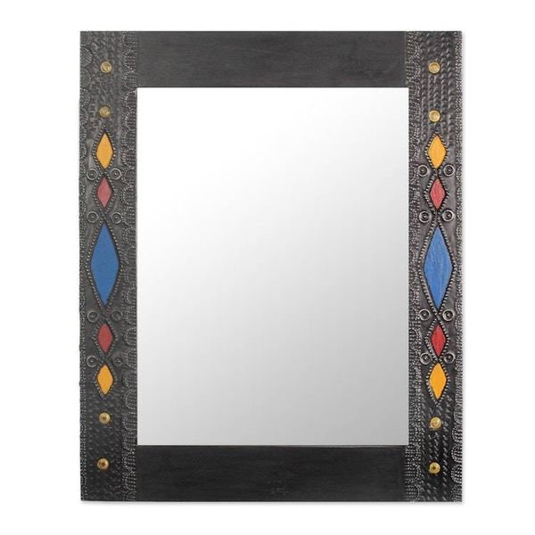 Alternate image for Sese Wood Aluminum and Brass Wall Mirror from Ghana Colorful Diamonds