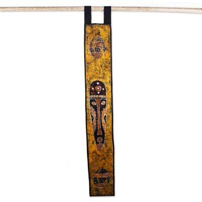 Alternate image for Culturally-Inspired Batik Cotton Wall Hanging in Yellow Azonto Mask II