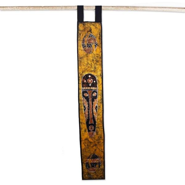 Alternate image for Culturally-Inspired Batik Cotton Wall Hanging in Yellow Azonto Mask II