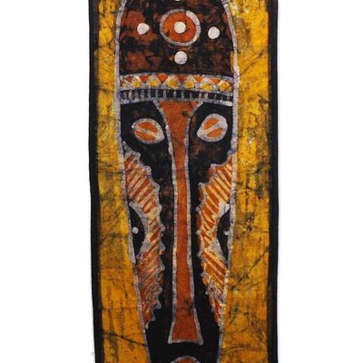 Alternate image for Culturally-Inspired Batik Cotton Wall Hanging in Yellow Azonto Mask II