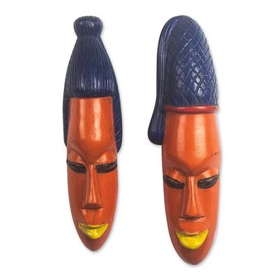 Alternate image for Hand Made Sese Wood Couple Masks Pair Efo Kple