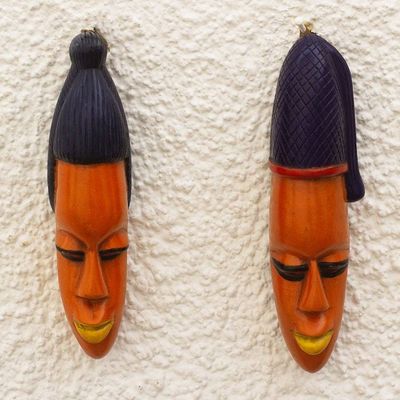Alternate image for Hand Made Sese Wood Couple Masks Pair Efo Kple