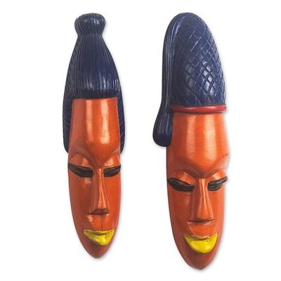 Alternate image for Hand Made Sese Wood Couple Masks Pair Efo Kple