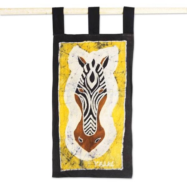 Image for Batik Cotton Zebra Wall Hanging in Yellow from Ghana Zebra I