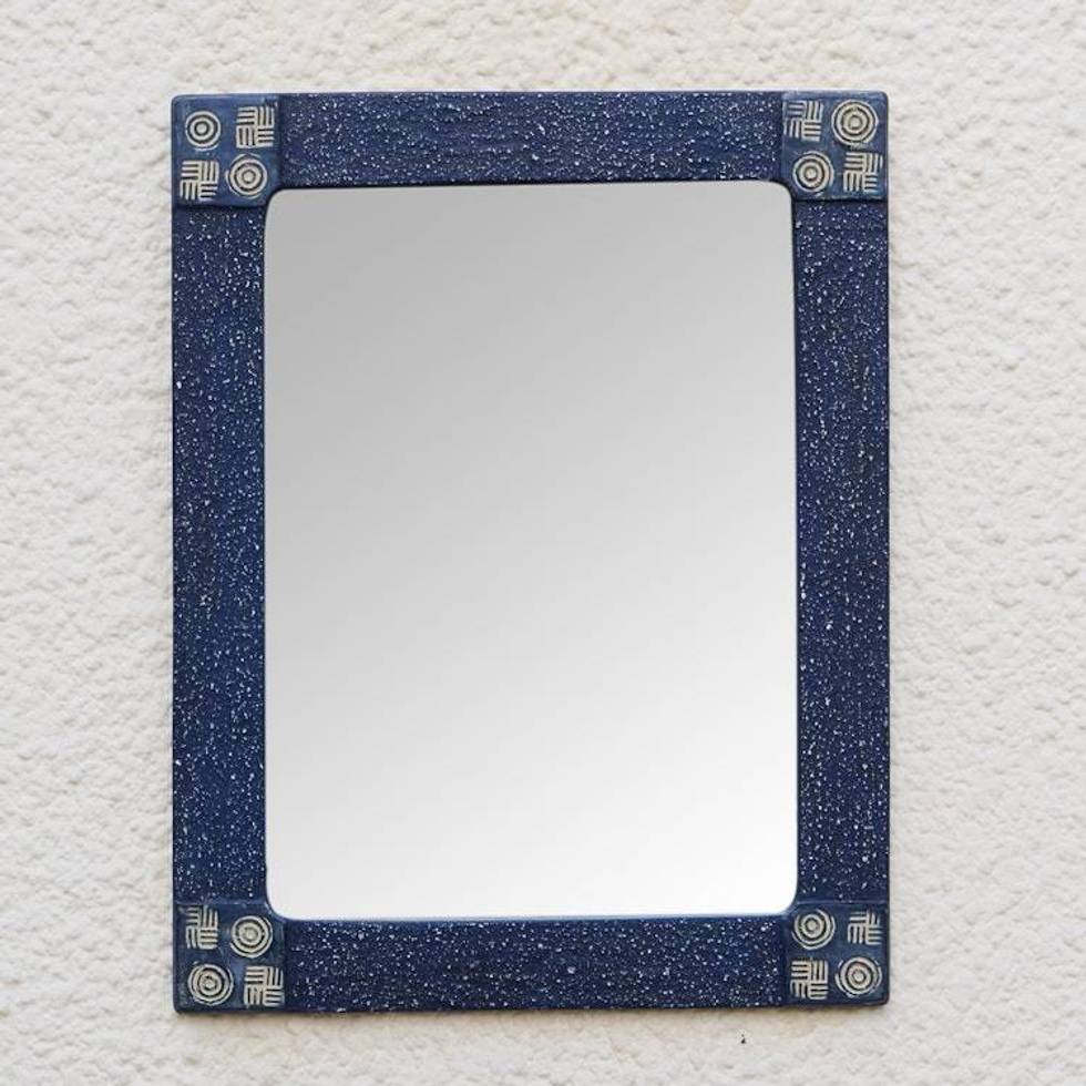 Hand Made African Style Rectangular Wood Mirror 'African Wisdom'