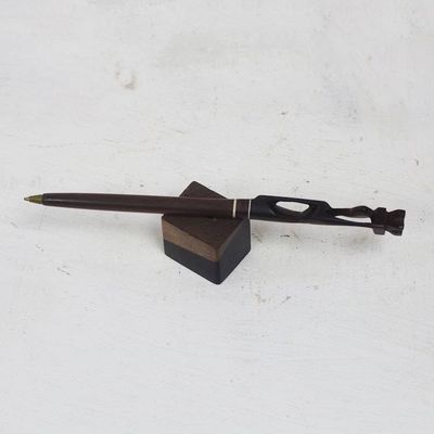 Alternate image for Hand-Carved Ebony Wood Pen and Pen Holder from Ghana Mother Carrying Fruit