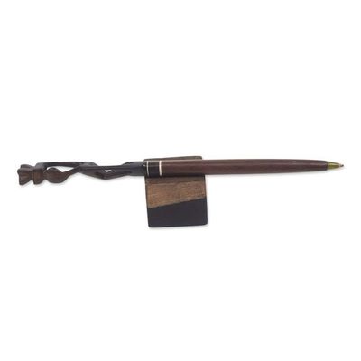 Alternate image for Hand-Carved Ebony Wood Pen and Pen Holder from Ghana Mother Carrying Fruit