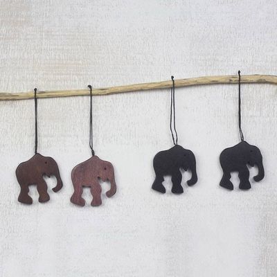 Alternate image for Handcrafted Ebony Wood Elephant Ornaments Set of 4 Trunk Bearers
