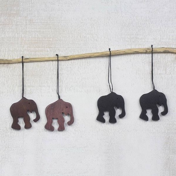 Alternate image for Handcrafted Ebony Wood Elephant Ornaments Set of 4 Trunk Bearers