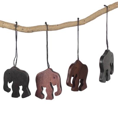 Alternate image for Handcrafted Ebony Wood Elephant Ornaments Set of 4 Trunk Bearers