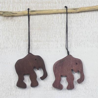 Alternate image for Handcrafted Ebony Wood Elephant Ornaments Set of 4 Trunk Bearers