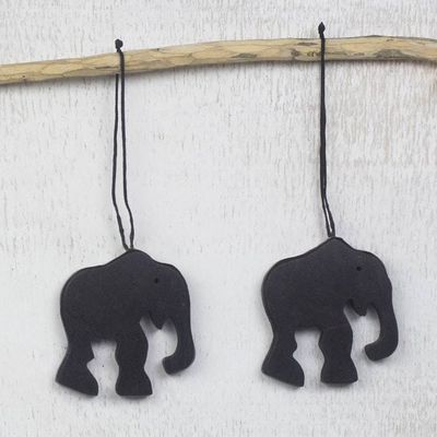 Alternate image for Handcrafted Ebony Wood Elephant Ornaments Set of 4 Trunk Bearers