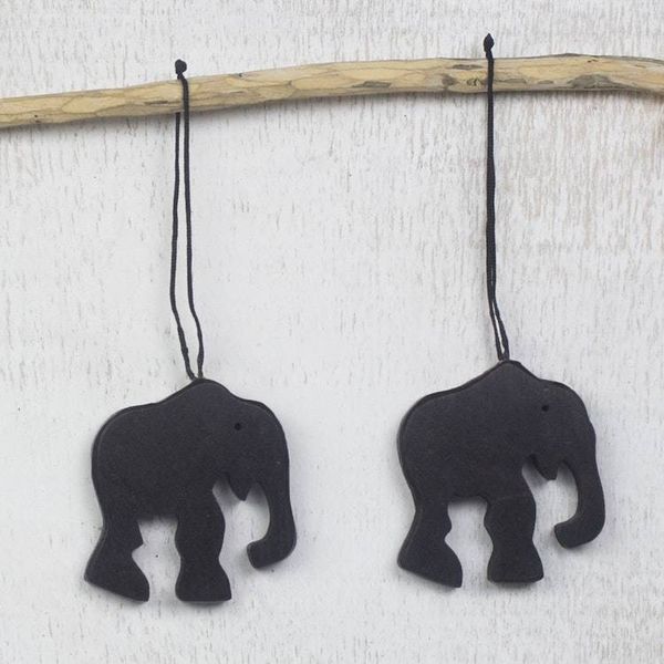 Alternate image for Handcrafted Ebony Wood Elephant Ornaments Set of 4 Trunk Bearers