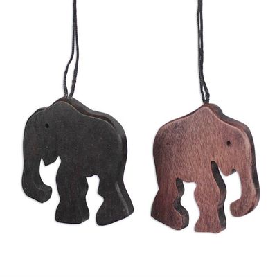 Alternate image for Handcrafted Ebony Wood Elephant Ornaments Set of 4 Trunk Bearers