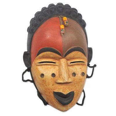 Alternate image for Hand Made Sese Wood Beaded Galoa African Mask Galoa Smile