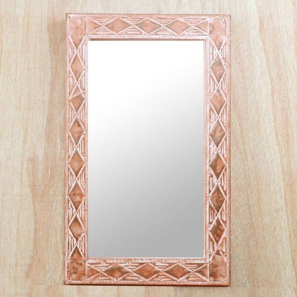 Alternate image for Diamond Motif Brass and Sese Wood Mirror from Ghana Pink Diamonds