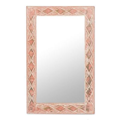 Alternate image for Diamond Motif Brass and Sese Wood Mirror from Ghana Pink Diamonds