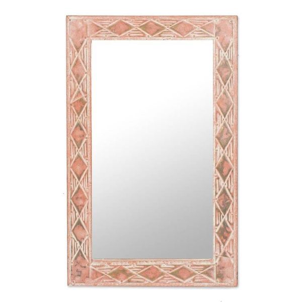 Alternate image for Diamond Motif Brass and Sese Wood Mirror from Ghana Pink Diamonds