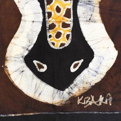 Alternate image for Giraffe Batik Cotton Wall Hanging in Brown from Ghana Giraffe I