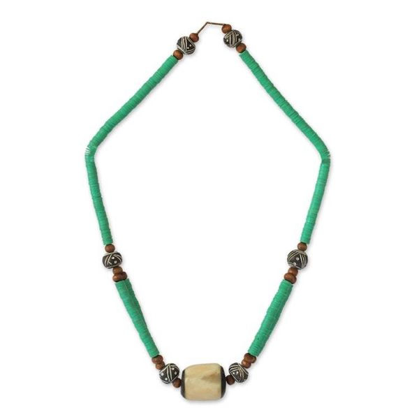 Alternate image for Bone and Recycled Beaded Necklace Green Laafi