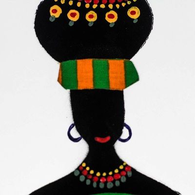 Alternate image for Kente Cotton Accented Painting of an African Woman Ama with Pot in Kente