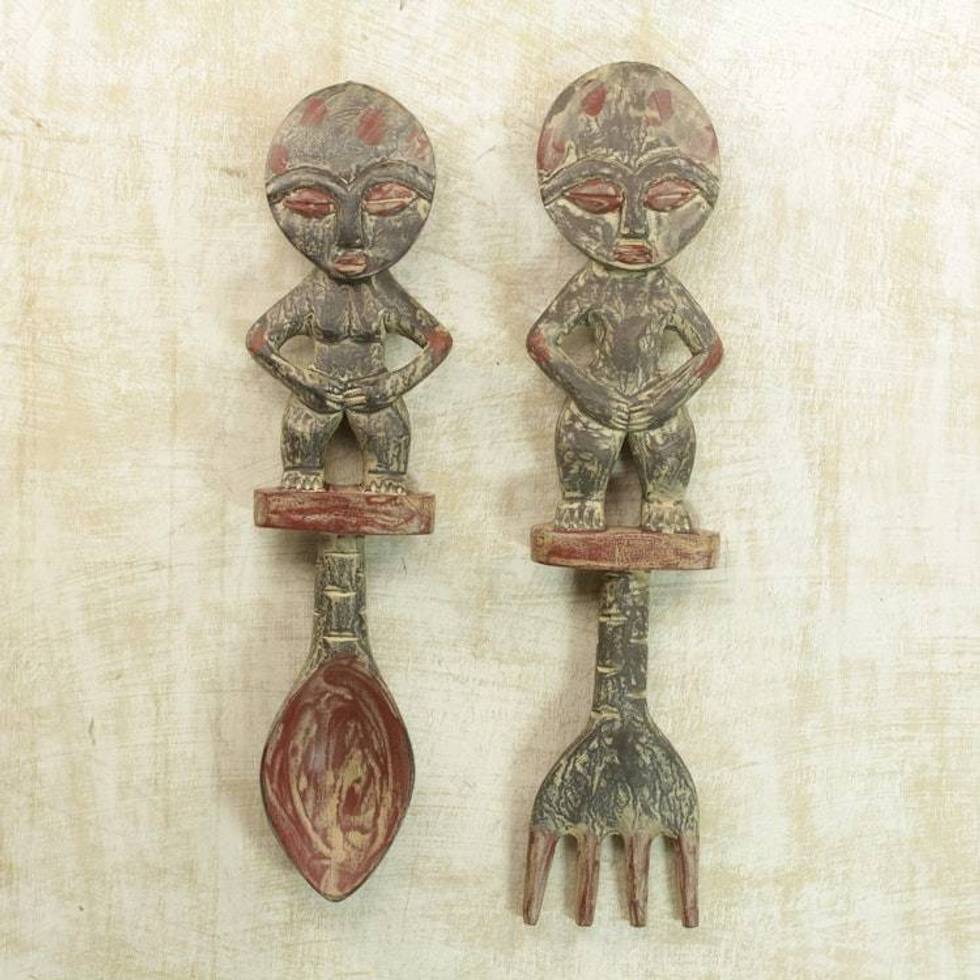 Cultural Wood Wall Art Pair 'Akan Twins'