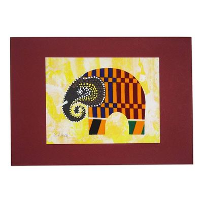 Alternate image for Elephant Painting with Kente Cloth Cotton Accent from Ghana Kente Elephant
