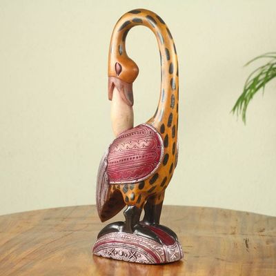 Main image for Colorful African Wood Bird Sculpture Hand Carved in Ghana Spotted Sankofa