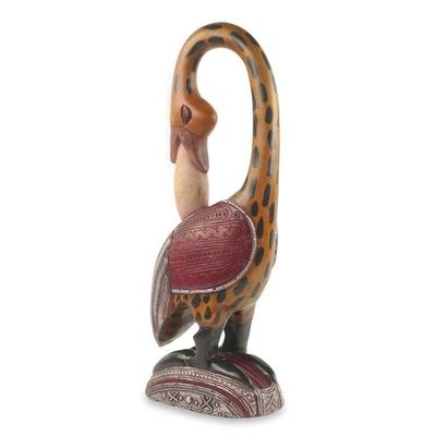 Alternate image for Colorful African Wood Bird Sculpture Hand Carved in Ghana Spotted Sankofa