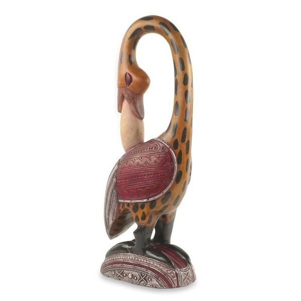 Alternate image for Colorful African Wood Bird Sculpture Hand Carved in Ghana Spotted Sankofa