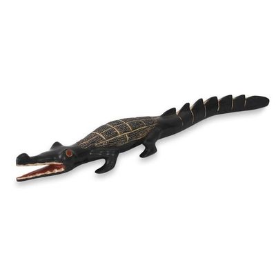 Alternate image for African Sculpture Hand Carved Wood Benin Crocodile