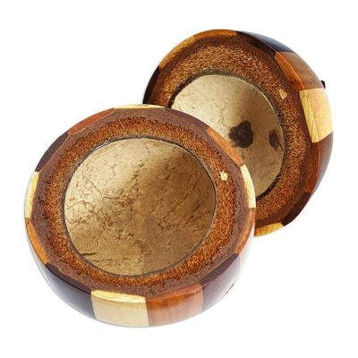 Alternate image for Handcrafted Sese Wood and Coconut Shell Sculpture with Base Checkered Secret