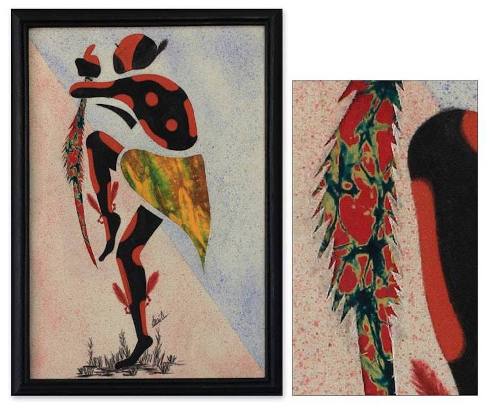 Signed African Batik Collage Painting 'Damba Dance II'