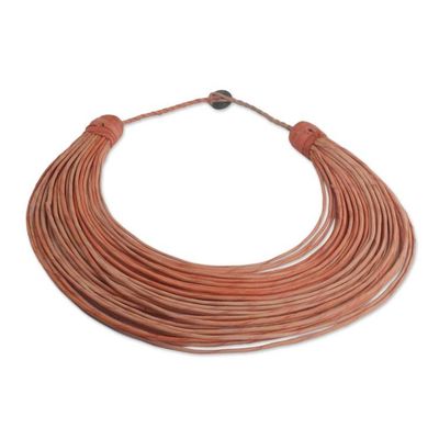 Alternate image for Handmade Brown Leather Strand Statement Necklace from Ghana Songtaaba