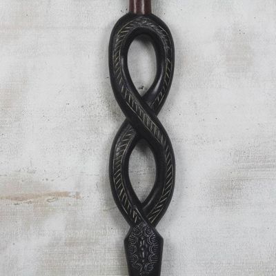 Alternate image for Hand Carved Onyx Sese Wood Walking Stick from Ghana Winding Path