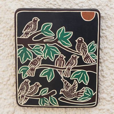 Main image for Bird-Themed Painted Hand-Carved Sese Wood Wall Art Bird Realm