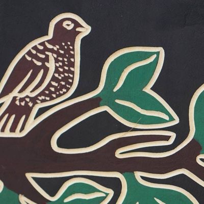 Alternate image for Bird-Themed Painted Hand-Carved Sese Wood Wall Art Bird Realm