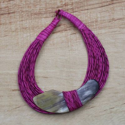 Alternate image for Boomerang Horn Pendant Magenta Leather Cord Necklace Zacsongo