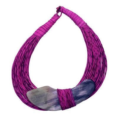 Alternate image for Boomerang Horn Pendant Magenta Leather Cord Necklace Zacsongo