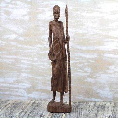 Alternate image for Signed Mahogany Wood Statuette of a Man from Ghana Linguist