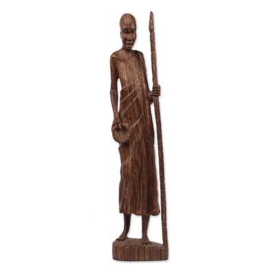 Alternate image for Signed Mahogany Wood Statuette of a Man from Ghana Linguist