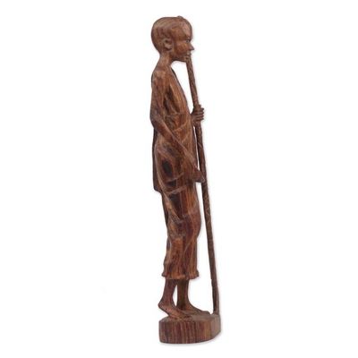 Alternate image for Signed Mahogany Wood Statuette of a Man from Ghana Linguist
