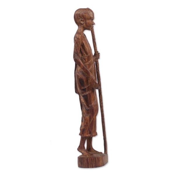 Alternate image for Signed Mahogany Wood Statuette of a Man from Ghana Linguist