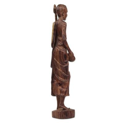 Alternate image for Signed Mahogany Wood Statuette of a Man from Ghana Linguist